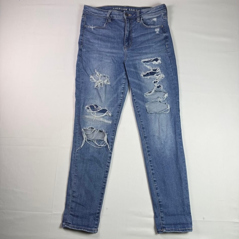 American Eagle Super Hi-Rise Jegging Crop Distressed Jeans Blue Size 10 Regular